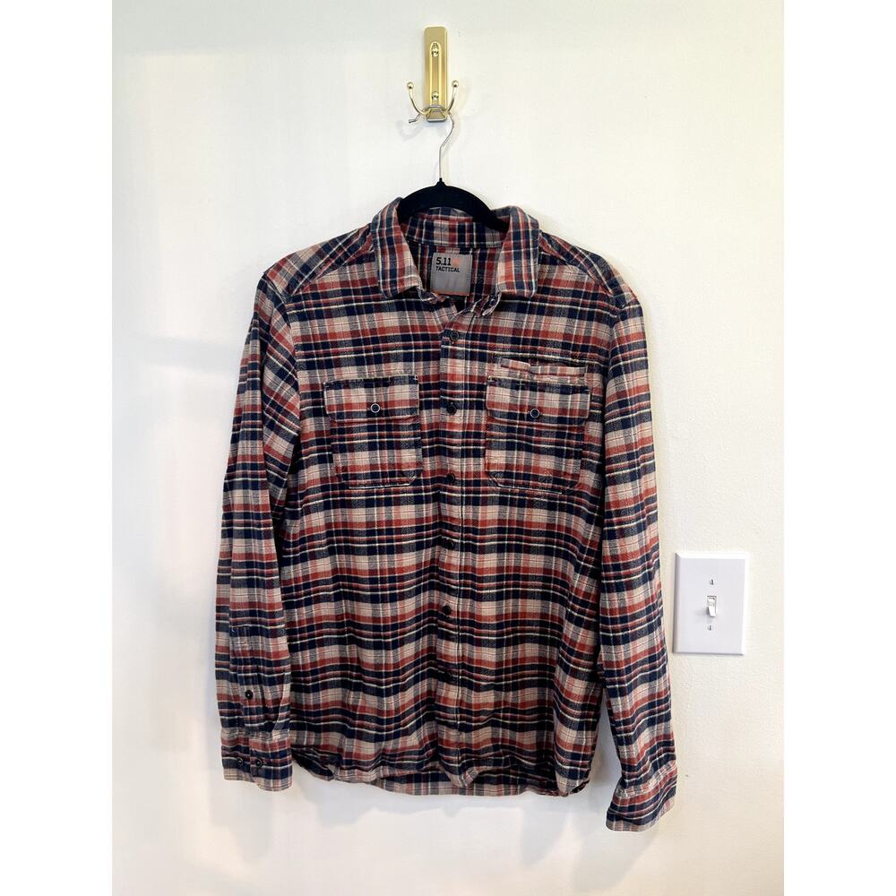 5.11 Tactical Plaid Flannel Button Up Shirt Red Blue Utility Workwear Medium
